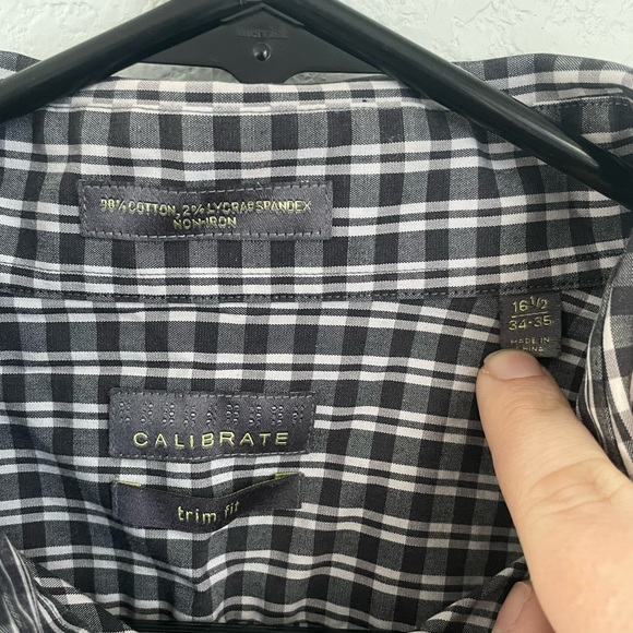 Dark Gray Striped Men's Calibrate Dress Shirt Button Up Neck 16.5 - Picture 3 of 9